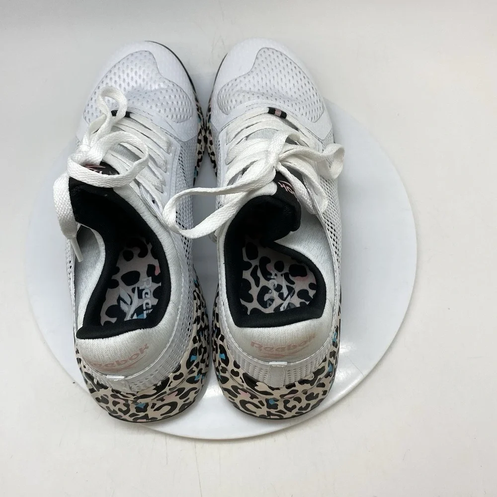 Reebok Sneakers Womens 9 Galaxy 5 White Leopard Print Running Athletic Shoes